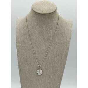 Silver Chain Necklace With White Marble Stone Pendant